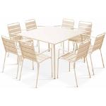 Tables de jardin carrées blanc d'ivoire en métal 8 places 