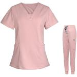 Blouses de travail roses à manches courtes à col en V Taille XL look sexy pour femme 