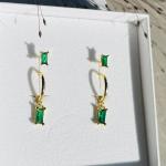 Boucles d'oreilles pour la fête des mères vert émeraude en or à clous en argent 18 carats style bohème 
