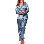 Pyjamas combinaisons d'automne bleu marine à effet léopard en satin Taille XXL plus size look gothique pour femme 