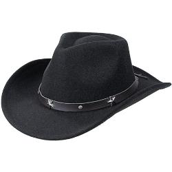 Eohak Chapeau de cowgirl clouté pour femme - Chapeau de cowboy western à large bord - Chapeau fedoras écrasable avec boucle de ceinture, Noir 4, Taille M