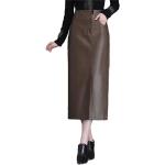 Jupes trapèze marron en cuir synthétique mi-longues Taille L look fashion pour femme 