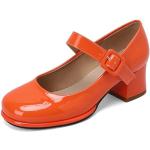 Escarpins vernis orange en cuir synthétique à talons carrés à bouts carrés Pointure 42 look fashion pour femme 