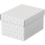 Esselte - Lot de 3 Petites Boîtes avec Couvercle, Rangement & Cadeaux, 100% Carton Recyclé, 100% Recyclable, Motif Géométrique, Blanc, 628280