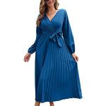 Robes longues d'hiver bleues en polyester à manches longues lavable en machine maxi à manches longues à col en V Taille XL look casual pour femme 