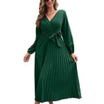 Robes longues d'hiver vertes en polyester à manches longues lavable en machine maxi à manches longues à col en V Taille XL look casual pour femme 