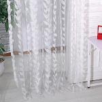 Etosell Rideau transparent à imprimé feuilles pour porte/fenêtre, Tulle, blanc, 1M/39.4" Width x 2M/78.8" Length