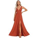 Robes de bal longues orange en mousseline sans manches à col en V Taille XL look fashion pour femme 