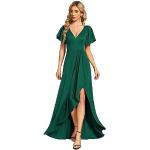 Robes de bal longues vert foncé à volants à manches courtes à col en V Taille 3 XL look fashion pour femme 