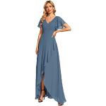 Robes de bal longues de mariée bleues à volants à manches courtes à col en V Taille 3 XL look fashion pour femme 