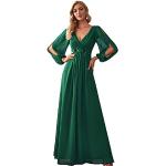 Robes de bal longues de soirée vert foncé en mousseline à manches longues à col en V plus size look fashion pour femme en promo 