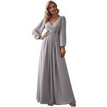 Robes de bal longues grises en mousseline à manches longues à col en V Taille XXL plus size look fashion pour femme 