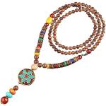 Colliers ethniques en bois à perles à motif Bouddha style ethnique pour femme 
