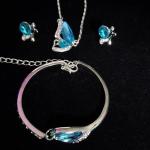 Parures de bijoux pour la fête des mères bleues en cristal à strass à motif papillons 