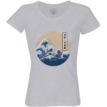 T-shirts gris en coton Pays à manches courtes Hokusai à manches courtes à col rond Taille XL look fashion pour femme 