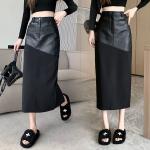 Jupes fendues de printemps noires en cuir mi-longues Taille 3 XL plus size look fashion pour femme 