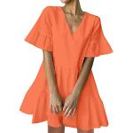 Robes fleuries orange à fleurs à volants à manches courtes Taille M look casual pour femme 