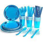 HusDow Assiette Jetable Bleu et Argent, 24 Invite Vaisselle Jetable  Anniversaire Bleu Assiette Carton Gobelets Paille en Papier Serviette Bleu  pour