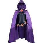 Fanstyle Tenue Teen Titans Manteau Rachel Violet pour Femme Costume de Cosplay Combinaison Noire