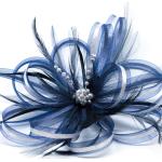 Serre-têtes plume bleu marine à strass pour femme 
