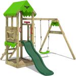 Aire de jeux Portique bois FriendlyFrenzy avec balançoire et toboggan Maison enfant exterieur avec bac à sable, échelle d'escalade & accessoires de jeux – vert - vert - Fatmoose