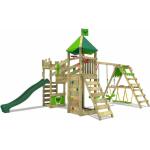 Aire de jeux Portique bois RiverRun avec balançoire SurfSwing et toboggan Maison enfant exterieur avec bac à sable, échelle d'escalade & accessoires de jeux - vert - vert - Fatmoose