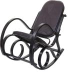 Fauteuil à bascule rocking chair en bois noyer assise en cuir patchwork marron FAB04021
