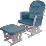 Fauteuil chaise à bascule rocking chair avec repose-pieds relaxation design rustique en bois de bouleau blanc et tissu velours bleu 04_0002930
