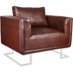 Fauteuil chaise siège lounge design club sofa salon cube avec pieds chromés cuir synthétique marron 1102041/3