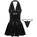 Robes de cocktail Feeshow noires en cuir synthétique minis sans manches à col en V Taille XL look fashion pour femme 