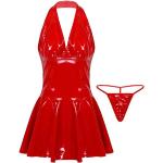 Robes de cocktail Feeshow rouges en cuir synthétique minis sans manches à col en V Taille XL look fashion pour femme 