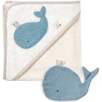 Fehn 056426 Set de bain Wal FehnNATUR – Ensemble serviette et gant de toilette en coton bio certifié bio (kbA) avec motif animal pour un bain joyeux – pour bébés et jeunes enfants à partir de 0 mois