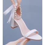 Sandales blanches en caoutchouc à perles en cuir respirantes à bouts ouverts look fashion pour femme 