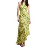 Robes longues fleuries de mariage jaunes à fleurs en satin à motif fleurs longues sans manches Taille L look casual pour femme 