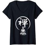 T-shirts noirs à motif Bouddha à manches courtes Nirvana à manches courtes Taille S look asiatique pour femme 