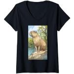 Femme Capybara Design Wildlife Apparel Imprimé nature T-Shirt avec Col en V