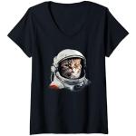 Femme Chat spatial T-Shirt avec Col en V
