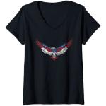 Femme Drapeau américain patriotique vintage avec aigle et drapeau T-Shirt avec Col en V