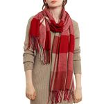Écharpes longues d'automne rouges à carreaux en cuir à franges classiques pour femme 