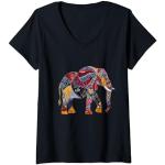 T-shirts noirs à imprimé animal à motif éléphants Taille S style ethnique pour femme 