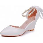 Sandales compensées blanches à perles à talons compensés Pointure 36,5 look fashion pour femme 
