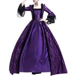 Robes de soirée longues violettes à carreaux en dentelle à motif papillons à capuche maxi à manches longues Taille 4 XL plus size steampunk pour femme 