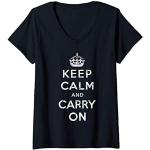 Femme Keep Calm and Carry On Vintage poster print retro T-Shirt avec Col en V