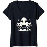 Femme Lets Get Kraken Octopus Cadeau Print Rétro Octopi Kraken T-Shirt avec Col en V