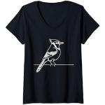 Femme Line Art Ornithologue Geai bleu T-Shirt avec Col en V