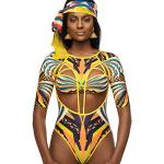 Trikinis jaunes imprimé africain à motif Afrique en lot de 1 Taille M style ethnique pour femme 