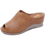Sandales marron en cuir en cuir à bouts ouverts Pointure 35 look fashion pour femme en promo 