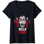 Netflix La Casa De Papel Masked Bella Ciao T-Shirt avec Col en V