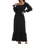 Robes longues de mariage d'automne noires en jersey à manches longues à manches longues à col carré Taille XL look médiéval pour femme en promo 