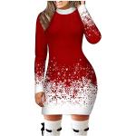 Robes sweat pour fêtes de Noël rouges à paillettes à manches longues à col rond Taille L plus size look casual pour femme 